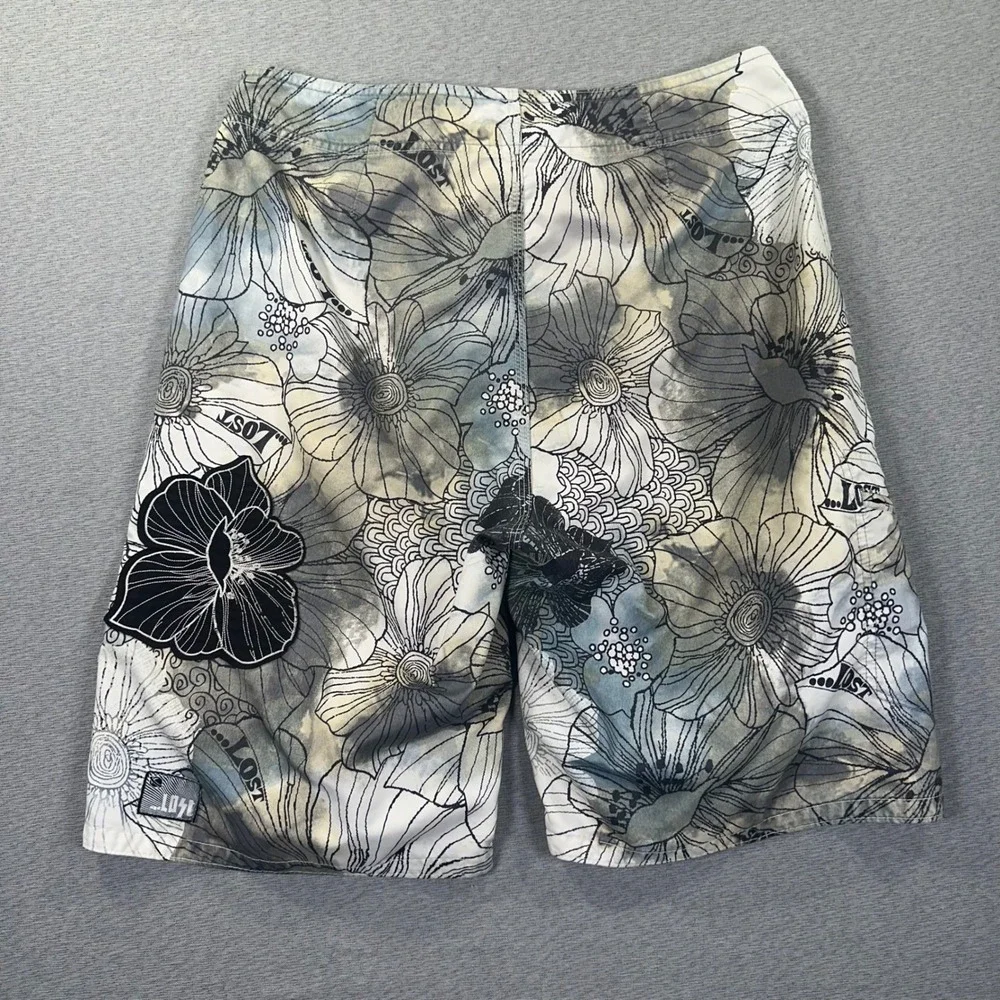 Y2K Lost Enterprise Mayhem Board Shorts Mens 32 Floral‎ AOP Surf Swim Trunks